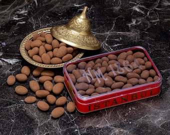 Turkish Delight, Cinnamon Covered Almond Dragee in Tin, Hafiz Mustafa 1864 Istanbul, Gift Box, Nuts, Snacks for Coffee & Tea Lovers, Turkey