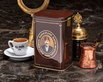 Turkish Coffee or Gum Mastic Coffee (Metal - Tin Box), Hafiz Mustafa 1864 Istanbul, Authentic, Milled and Medium Roasted Arabica Beans