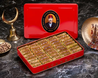 Baklava, Pistachio Yellow Twist Baklava (Metal - Tin Box), Hafiz Mustafa 1864 Istanbul, Daily and Freshly Made Sweet, Treat, Dessert