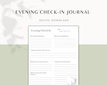 Evening Check In Journal, Evening Mindfulness Journal Template, Daily Reflection Page, Self Care Planner, Positivity, Wellness, Digital, PDF