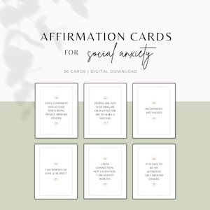 34 Tarjetas de afirmación de ansiedad social, Afirmaciones de salud mental, Alivio de la ansiedad, Afrontamiento, Imprimible, Tarjetas de atención plena, Descarga digital, PDF