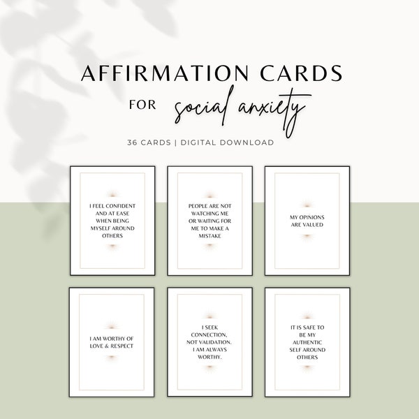 34 Social Anxiety Affirmation Cards, Mental Health Affirmations, Anxiety Relief, Coping, Printable, Mindfulness Cards, Digital Download, PDF