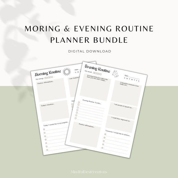 Morning & Evening Routine Printable, Morning Evening Planner, Morning Evening Bundle, Morning Evening Journal, Planner, Digital Download,PDF