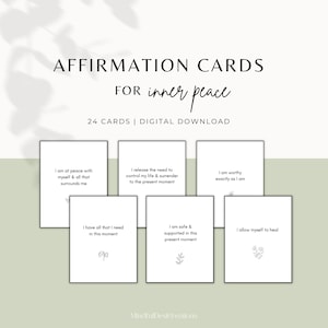 24 afdrukbare bevestigingskaarten voor innerlijke vrede, positieve citaatkaarten, minimalistisch ontwerp, eigenliefde, neutraal, digitale download, PDF