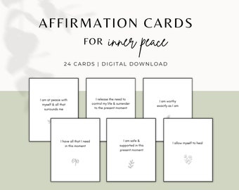 24 Printable Affirmation Cards for Inner Peace, Positive Quote Cards, Minimalistic Design, Self Love, Neutral, Digital Download, PDF