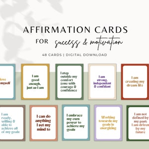 48 Affirmationskarten zum Ausdrucken, Motivationskarten, Affirmationen für den Erfolg, Positivitätskarten, Erreichen Sie Ihre Ziele, digitaler Download, PDF
