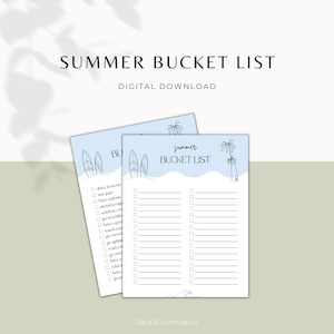 Summer Bucket List Printable, Summer Break Bucket List Template, Summer To Do List, Worksheet, Custom Checklist, Poster, Digital, pdf