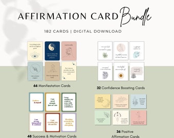 182 Printable Affirmation Cards Bundle, Motivation, Confidence (PDF)