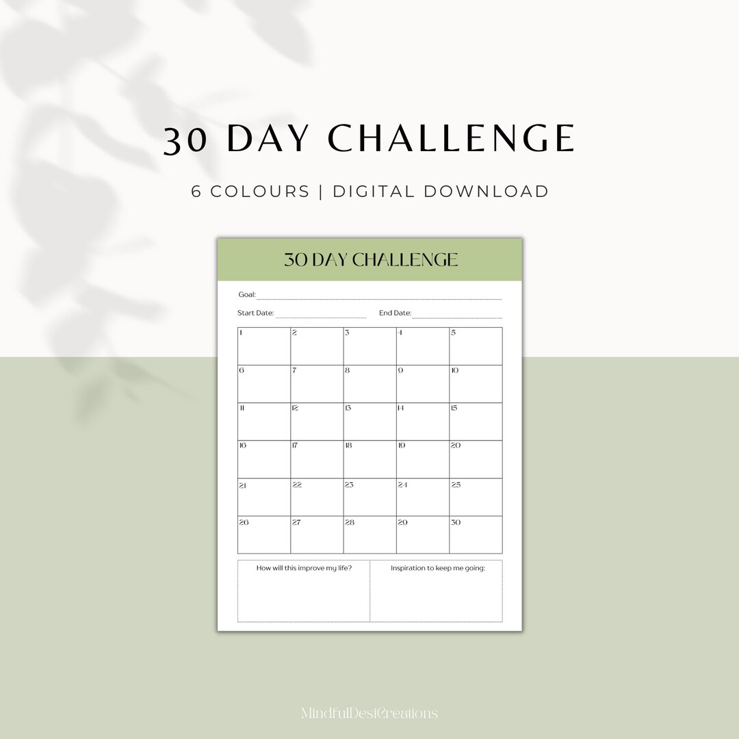 30 Day Challenge Tracker Printable, Healthy Habit Log (digital Download ...