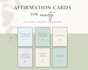 44 Affirmation Cards For Anxiety, Printable Positive Affirmation Cards, Anxiety Coping, Anxiety Relief, Mental Health, Digital Download, PDF