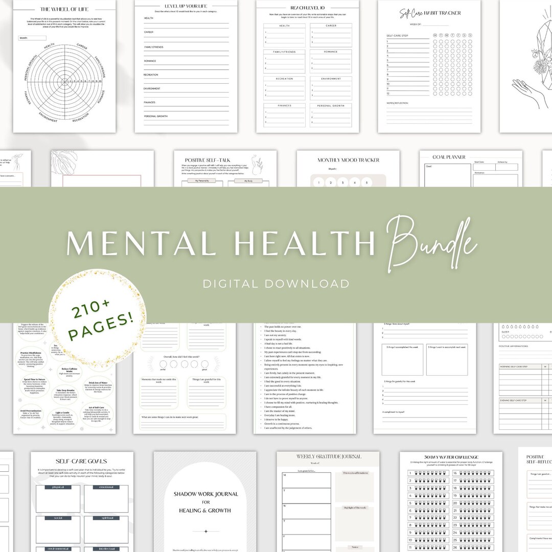 Mental Health Journal Bundle, Printable Worksheets, Wellness Planner ...