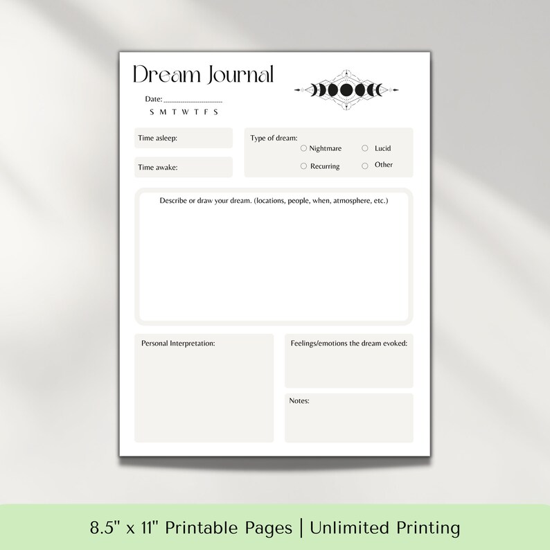 Dream Journal Printable, Dream Journal PDF, Dream Tracker, Dream Diary