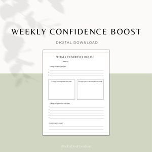 Weekly Confidence Boost Worksheet, Self Esteem Journal Planner, Self Growth Workbook, Therapy Resources, Printable, Digital Download, PDF