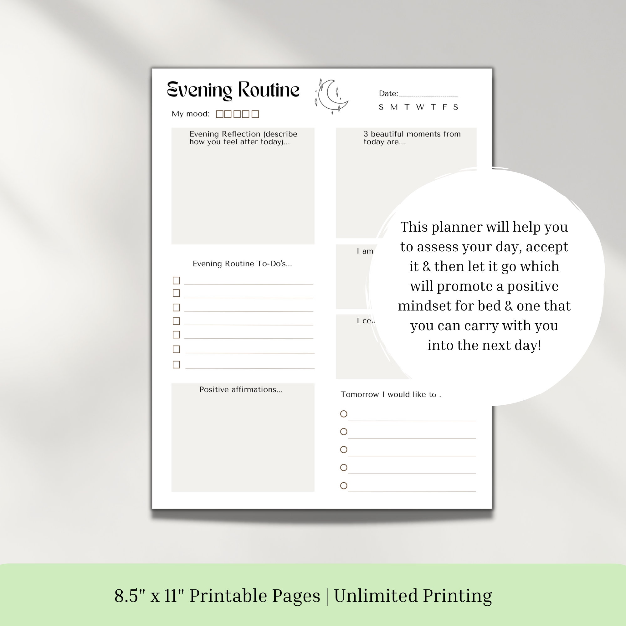 Evening Routine Planner Printable, Night Schedule, Wellbeing Checklist ...