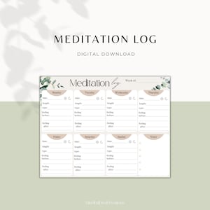 Weekly Meditation Log Printable, Weekly Meditation Journal, Meditation Tracker Printable, Wellness Journal, Mindfulness Tracker, Digital,PDF