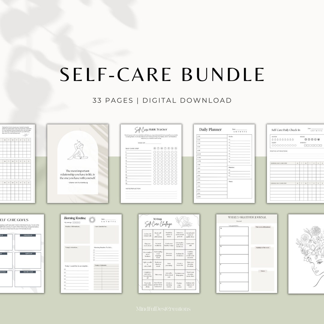 Self Care Printable Planner Bundle, Wellness Journal, Trackers (PDF) - Etsy