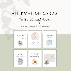 32 Printable Positive Affirmation Cards, Affirmation Cards for Confidence Building, Self Confidence Quotes, Boost Self Esteem, Digital, pdf