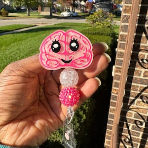 Happy Brain Badge Reel: Pink Glitter Neuro ID Holder