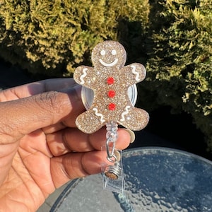 GingerBread Man Retractable Badge Reel| Christmas healthcare badge clip| Winter Nurse ID Holder, secret Santa Gift