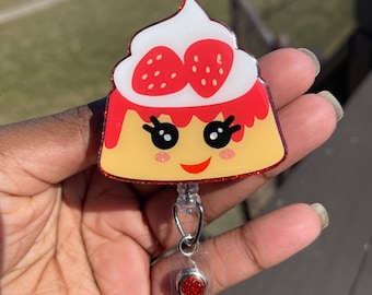 Strawberry Shortcake Badge Reel: Handmade Kawaii Food RN ID Holder