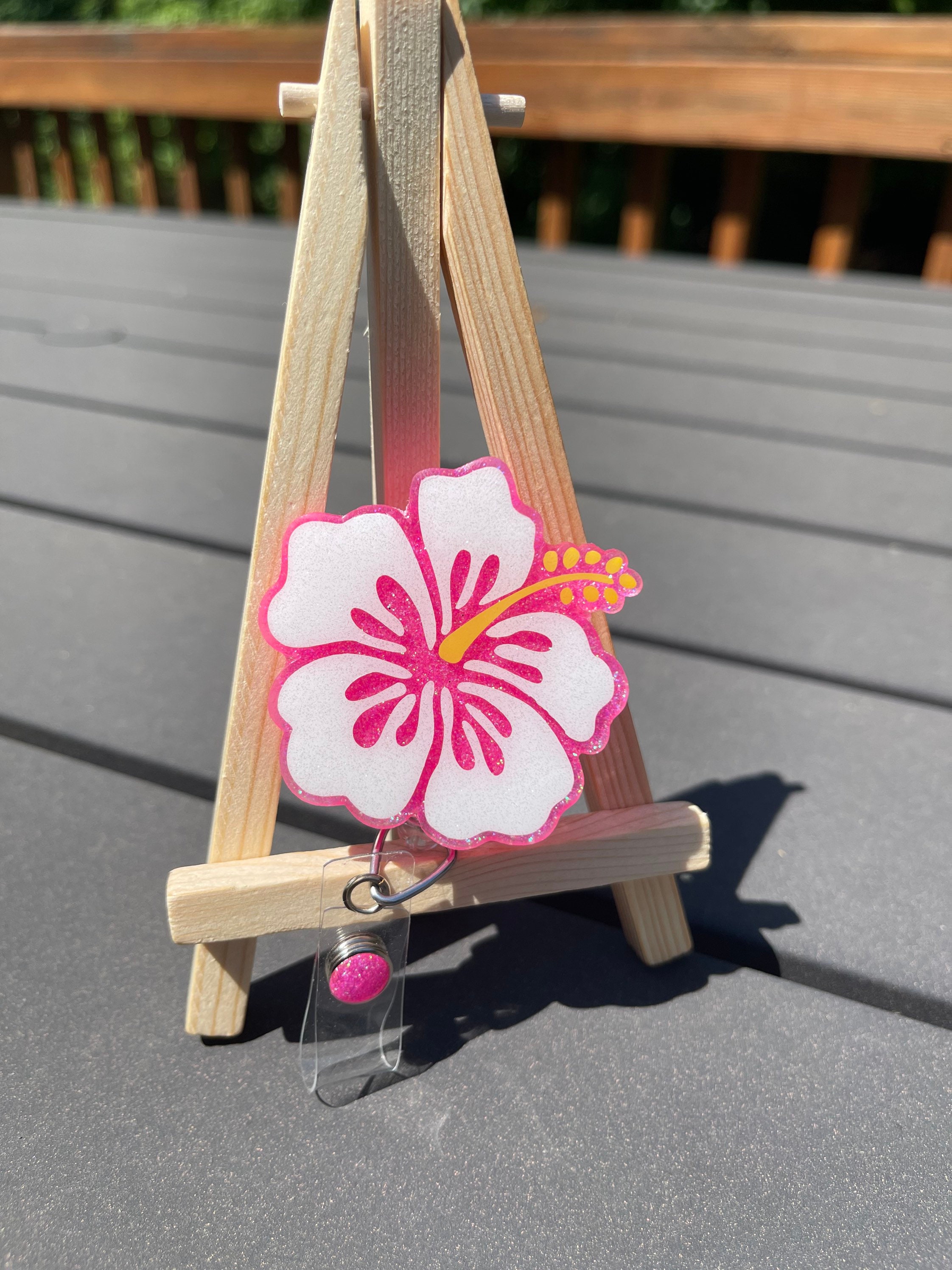 Hibiscus Flower Retractable Badge Reel, Flower ID Holder