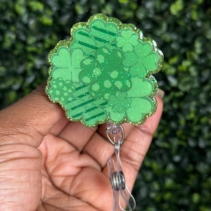 Bunch of Clovers Badge Reel| St. Patrick’s Day ID Holder|  Badge Holder| March Holiday Themed Gifts| Fun Badge Accessories