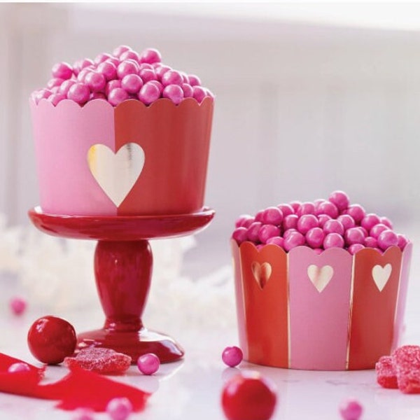 Red and Pink Half Heart Jumbo Food Cups 40ct, Valentines Day Decor, Galentine's Party, Valentine's Day Snack Cups, Treat Cups, Baking Cups