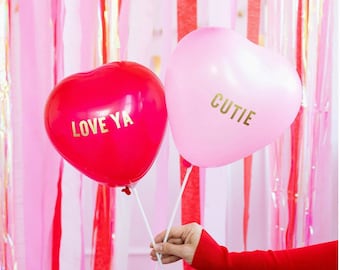 Pink and Red Heart Balloon Set, Valentines Day Decor, Foil Heart Shaped Balloon Props, Customizable Balloons, Valentines Day Activity
