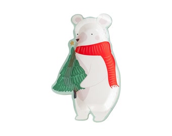 Snow Bear Paper Plates, Christmas Bear Plates, Cute Holiday Plates, Christmas Party Plates