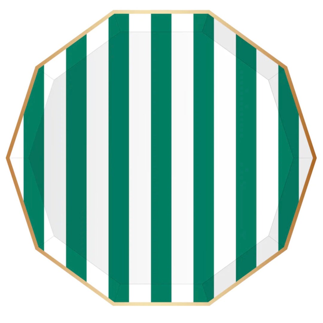 Emerald Green Stripe Paper Plates, Golf Party, Golf Party Decor