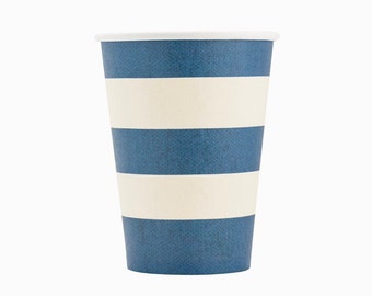 Blue Stripe Paper Cups, Nautical Cups, Birthday Party, Fourth of July Decor, Memorial Day, Boys Birthday Party, Summer Tableware