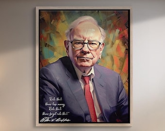 Warren Buffett, Famous Quotes, Warren Buffett Signature, Inspirational Wall Art, Warren Buffett Art, Motivational Quotes, Large Canvas Art