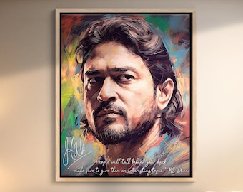 Mahendra Singh Dhoni Quotes, Original Signature, Famous Quotes, Inspirational Wall Art, MS Dhoni Art, Cricket Legend, Large Canvas Wall Art