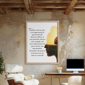 Abbraccia ogni nuovo giorno Citazione, Arte murale motivazionale, Elegante arredamento per la casa, Regalo premuroso per emancipazione, forza e positività, Unico