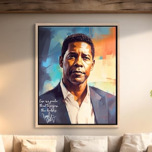 Denzel Washington, citas célebres, firma de Denzel Washington, arte mural inspirador, arte de Denzel Washington, citas motivacionales, lienzo