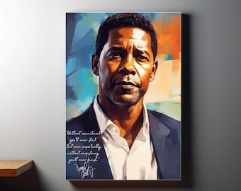 Lámina artística de Denzel Washington: Retrato con cita motivacional (descarga digital)