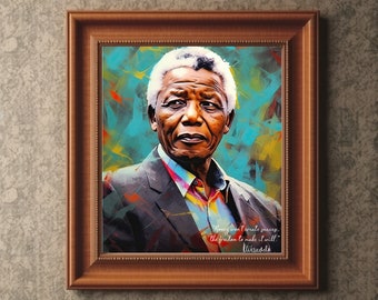 Impression d'art Nelson Mandela : citation inspirante, signature (téléchargement numérique)