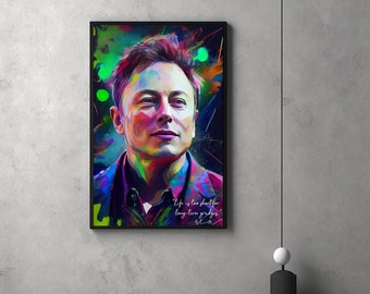 May include: A colorful abstract portrait of Elon Musk with a quote from him: "Life is too short for long-term grudges".