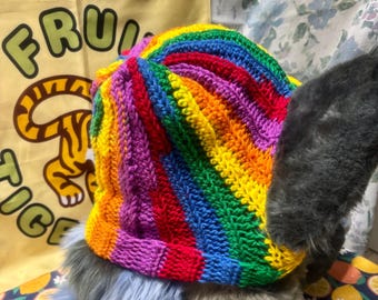 Regenbogen Crochet Fursuit Mütze - Pelz Accessoire