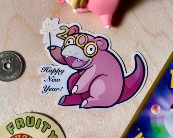 Silly Funny Slow Pink Monster Happy New Year 2000 Throwback Vinyl Stickers