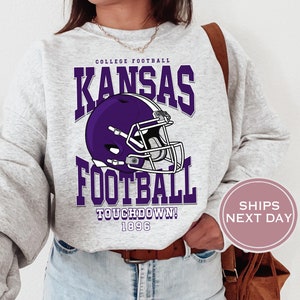 Kansas Football Sweatshirt, Vintage Kansas Crewneck, Retro Kansas Sweatshirt, Kansas Varsity Sweatshirt, Kansas Long Sleeve