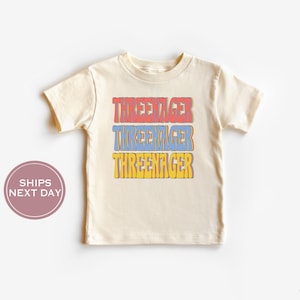 Threenager Toddler Shirt - Retro Kids Shirt - Third Birthday Tee - Birthday Shirt - Natural Toddler Shirt