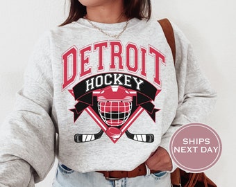 Detroit Sweatshirt - Detroit Hockey Sweatshirt - Retro Detroit Hockey Crewneck - Ice Hockey Sweatshirt - Vintage Detroit Sweatshirt