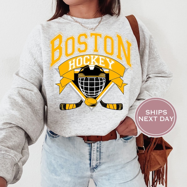 Boston Sweatshirt - Boston Hockey Sweatshirt - Retro Boston Hockey Crewneck - Ice Hockey Sweatshirt - Vintage Boston Sweatshirt