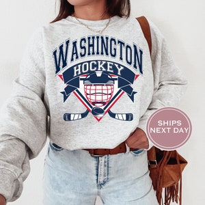 Washington Sweatshirt - Washington Hockey Sweatshirt - Retro Washington Hockey Crewneck - Ice Hockey Sweatshirt - Washington Game Day
