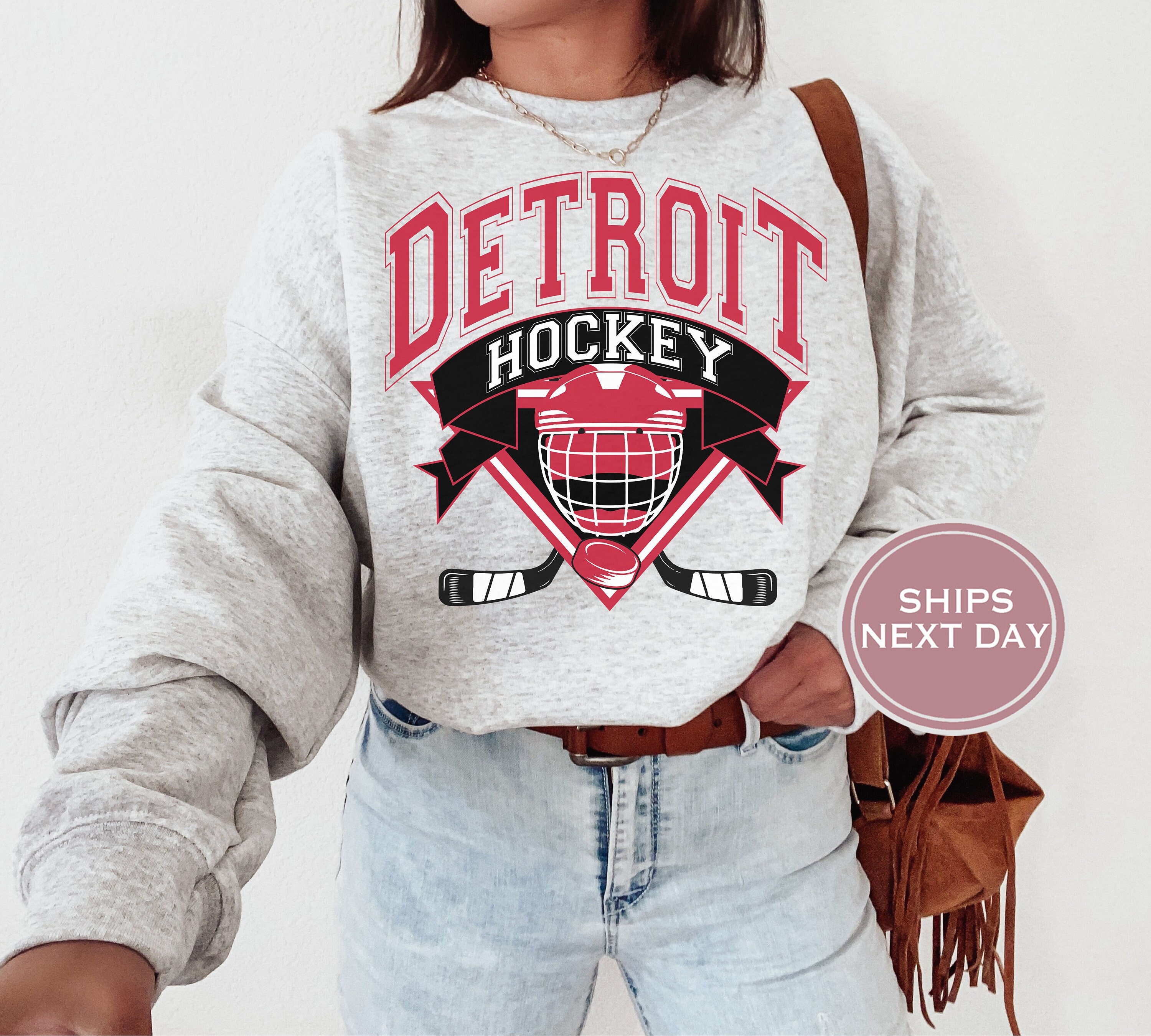 Vintage Detroit Red Wings Sweatshirt Adult Medium White 90s Crewneck Fleece