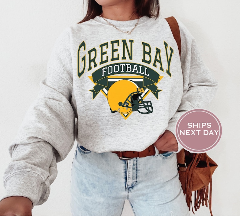 Green Bay Football Sweatshirt, Vintage Green Bay Crewneck, Retro Green Bay Sweatshirt, Green Bay Varsity Sweatshirt, Green Bay Long Sleeve image 1
