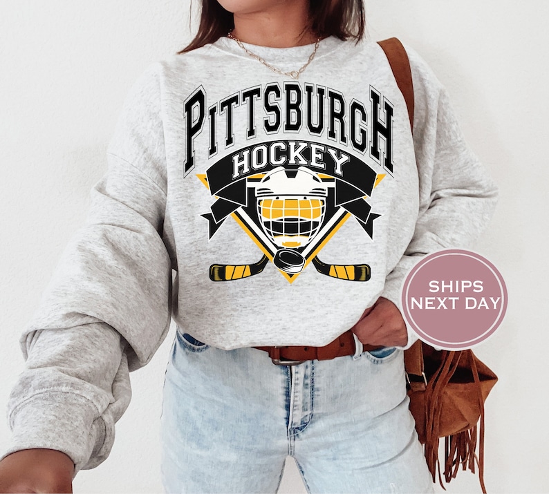 Pittsburgh Sweatshirt Pittsburgh Hockey Sweatshirt Retro Pittsburgh Hockey Crewneck Ice Hockey Sweatshirt Pittsburgh Game Day image 1