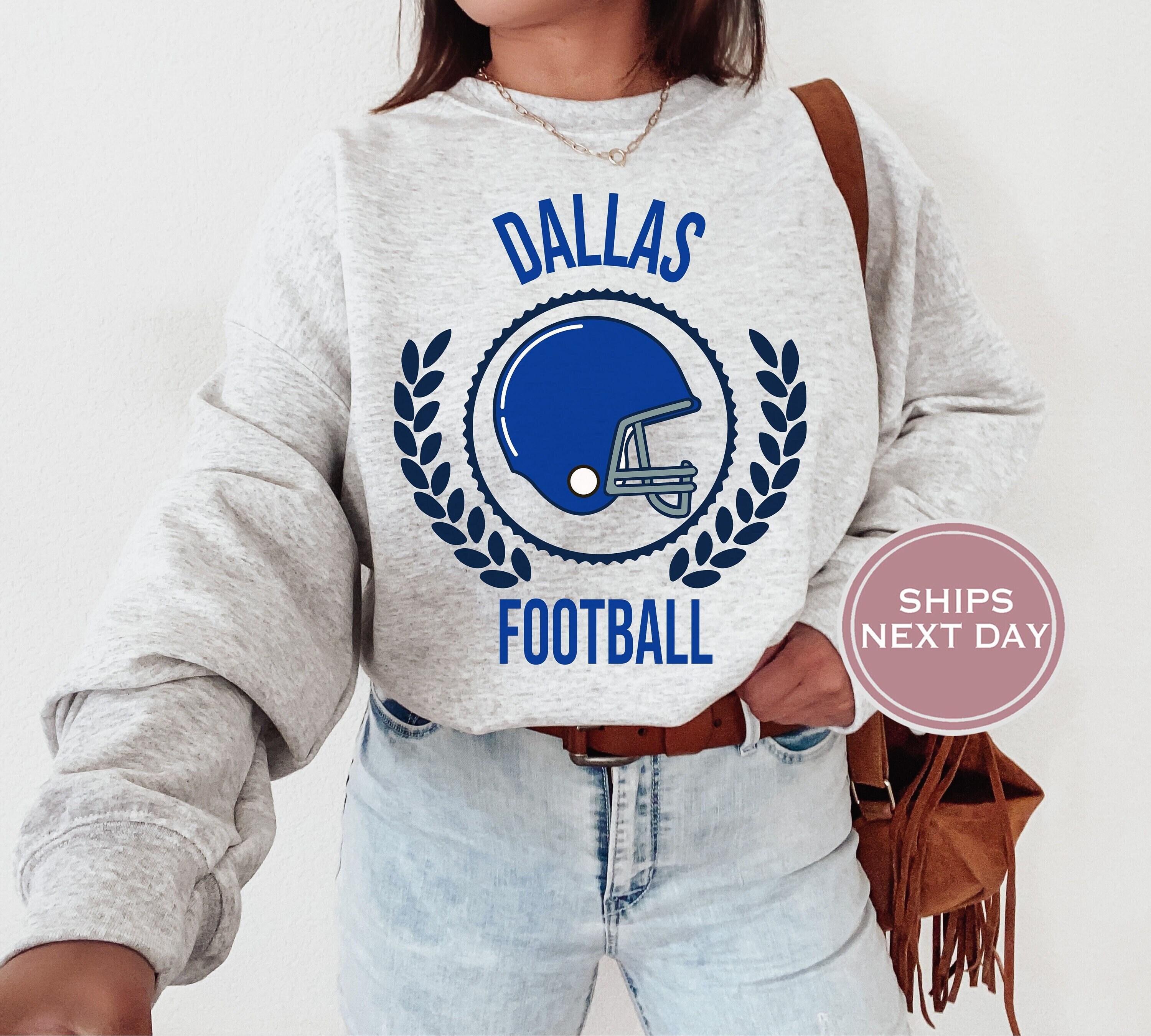 Sudadera de fútbol Dallas, cuello redondo Vintage Dallas, sudadera Retro Dallas, sudadera Dallas Varsity, manga larga Dallas