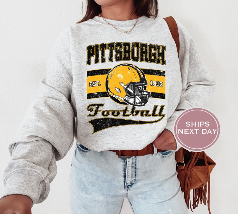Pittsburgh Sweatshirt Pittsburgh Football Sweatshirt Retro Pittsburgh Football Crewneck Football Sweatshirt Pittsburgh Football Gift image 1